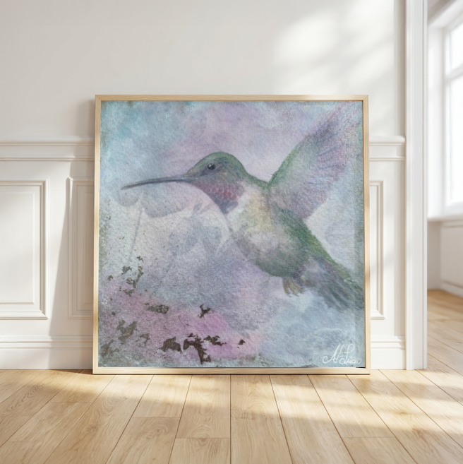 Thumbnail: Pastel Hummingbird Foam Print - Lightweight Wall Art for Nature Lovers