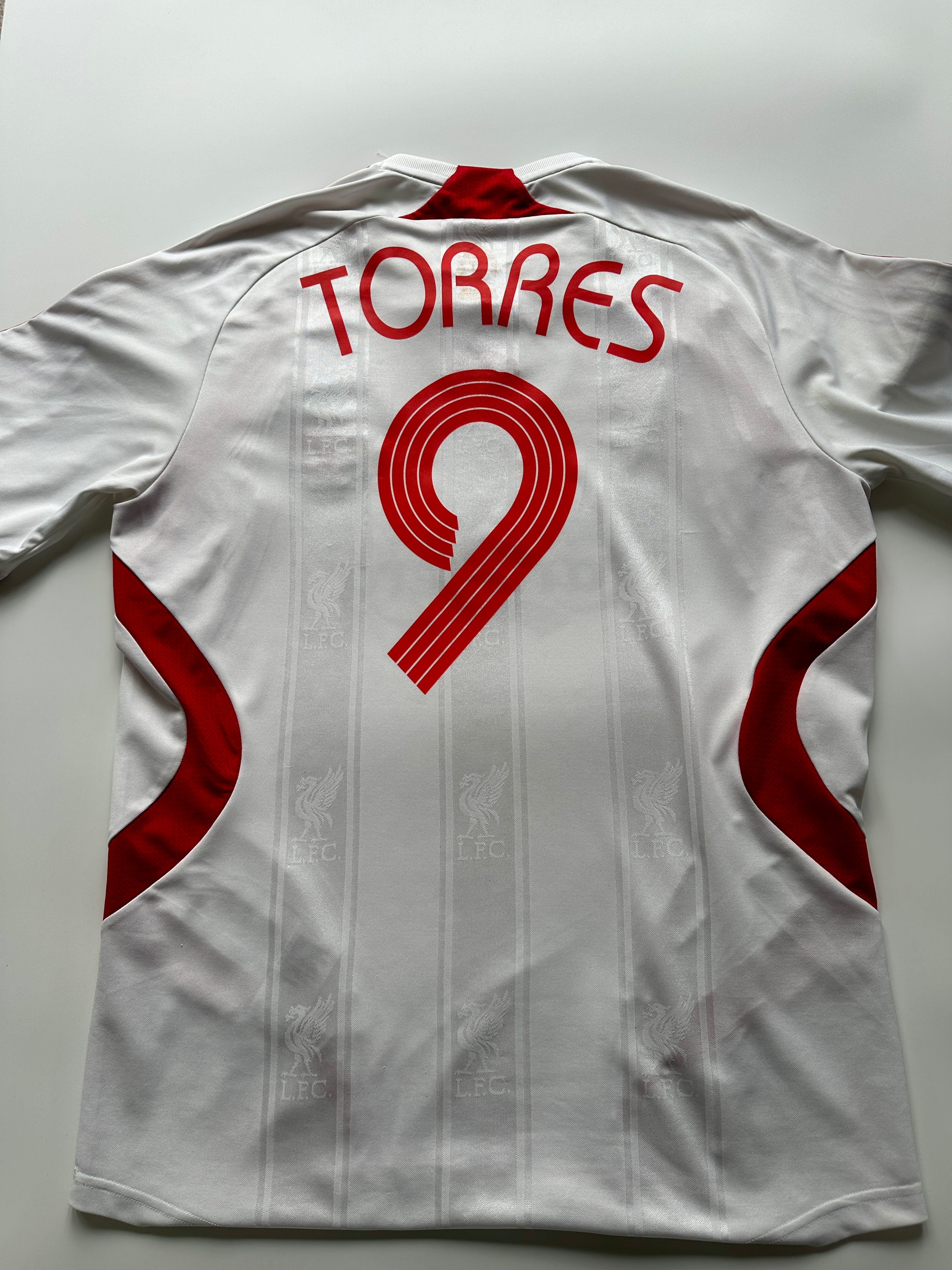 Liverpool white away shirt with Torres 9 Cup Europe nameset authentic Adidas kit
