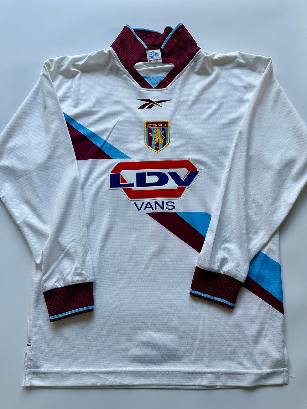 Thumbnail: Aston Villa 1999 to 2000 white away football shirt by Reebok authentic Merson 10 kit for sale with LDV Vans sponsor