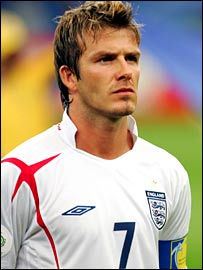 David Beckham wearing the captain’s armband for England at the 2006 World Cup