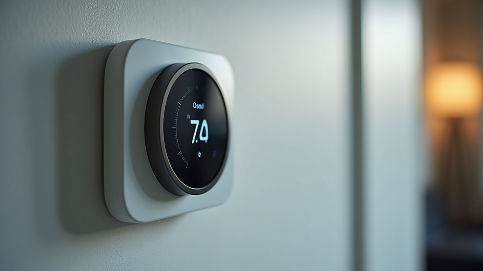 Eye-level view of a modern thermostat on a wall