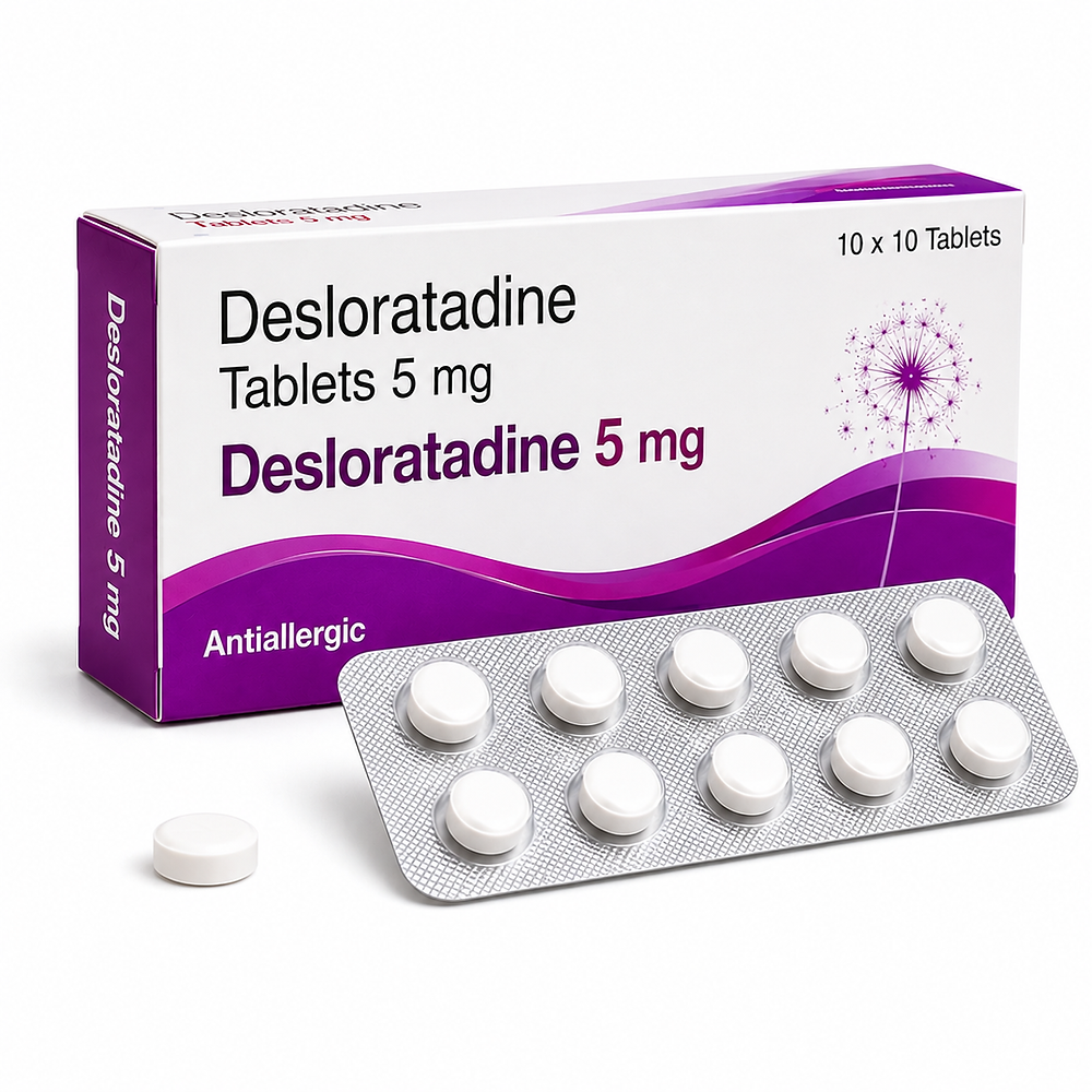 Desloratadine 5mg anti-allergics and anti-histamines box.