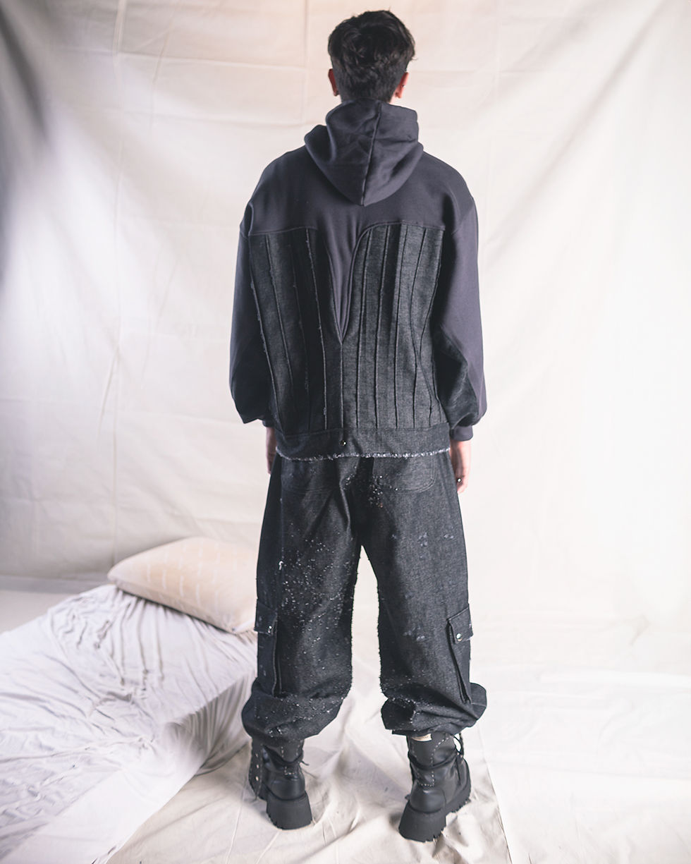 Miniatura: Moletom oversized com painéis jeans