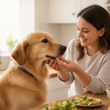Owner giving a calm dog a treat