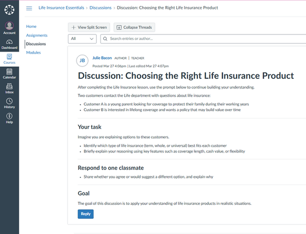 Scenario-based discussion activity in Canvas