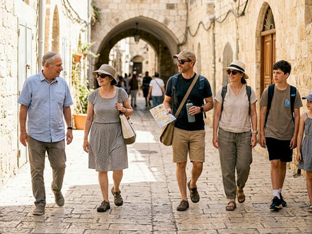 Family walking in Jerusalem Old City together