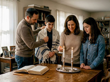 Family preparing Bar Mitzvah blessing