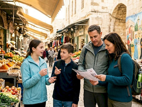 Family visiting historic Jerusalem site