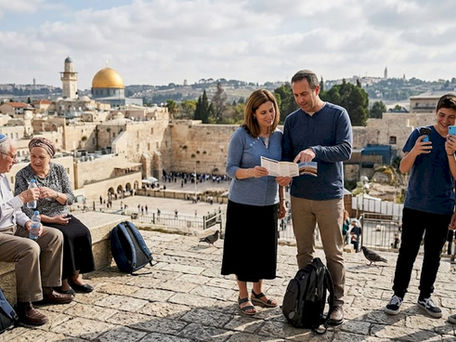 Jewish family at Jerusalem scenic overlook