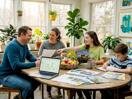 Family planning event trip at kitchen table