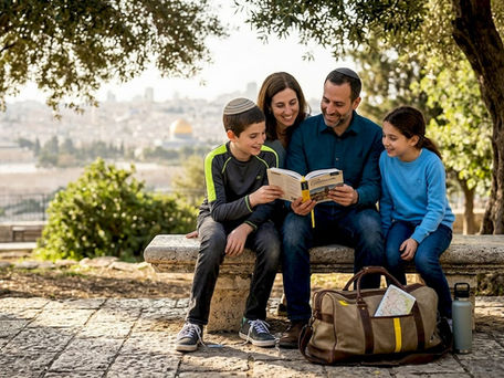 Jewish family bonding outdoors in Jerusalem