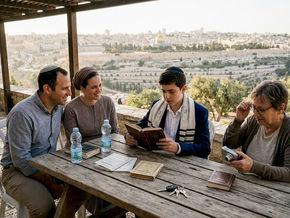 Family celebrating Bar Mitzvah in Jerusalem