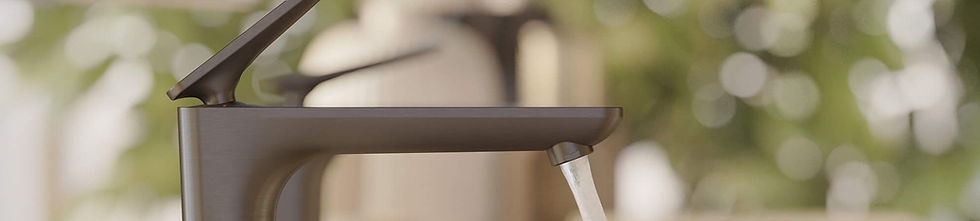 Sleek black AXOR Citterio C basin tap with running water.