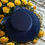 Thumbnail: Natasha - Navy blue satin effect Fedora style hat with veil