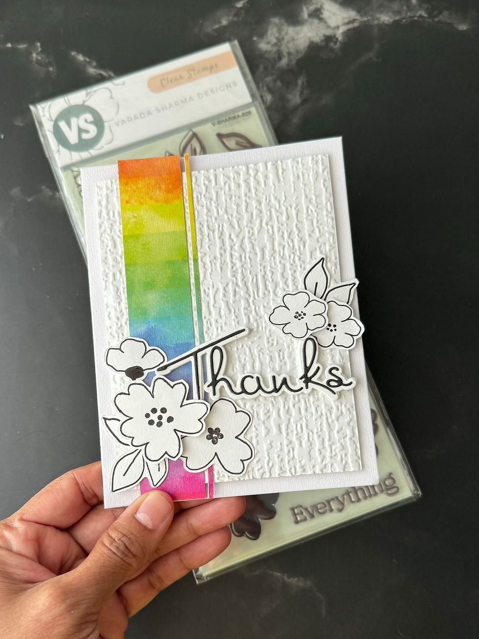 Simple black and white stamped flowers with a pop of color
