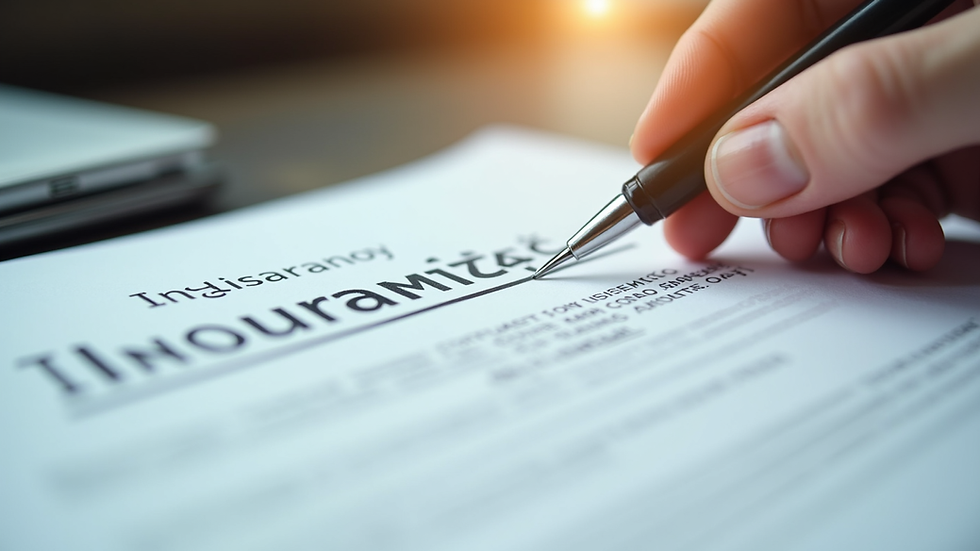 close-up view of insurance contract document with pen