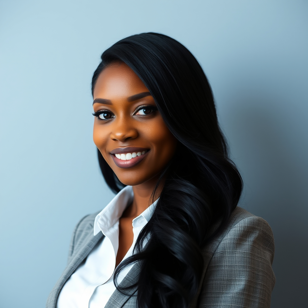 headshot of attractive black woman with long black hair and business casual.jpg