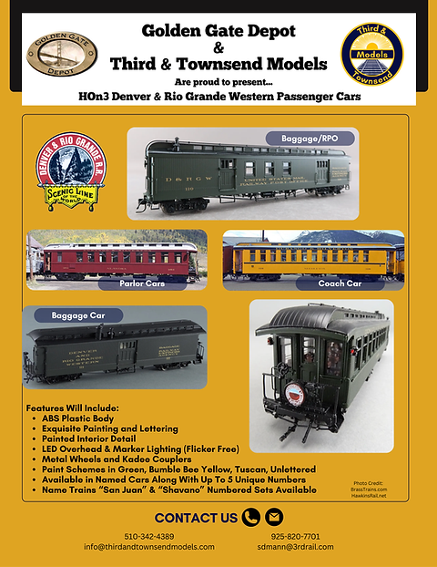 Golden Gate Depot HOn3 D&RGW Passenger Cars | Third & Townsend Models