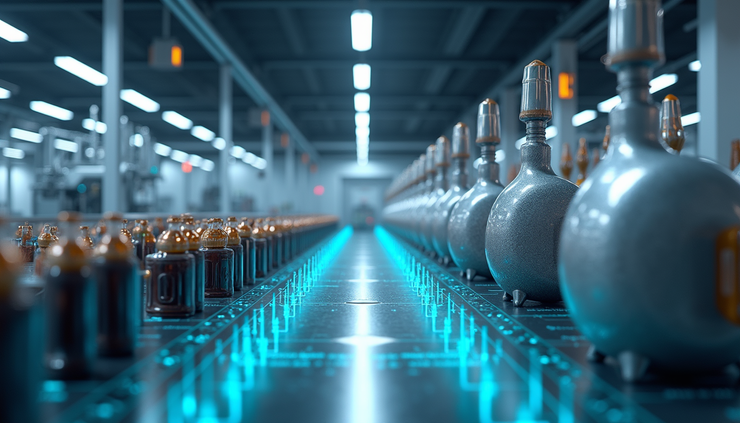 Eye-level view of a digital twin simulation of a PepsiCo factory floor