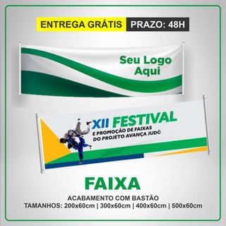 faixa impressa em lona com acabamento em bastão