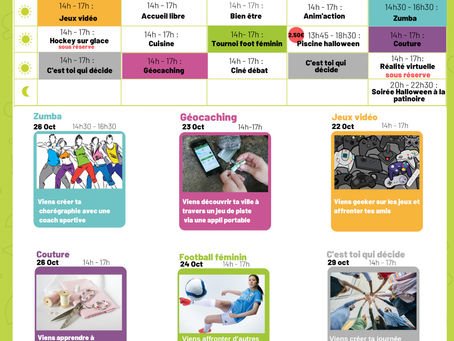 Programme des activités Jeunesse pour les vacances de cet automne!