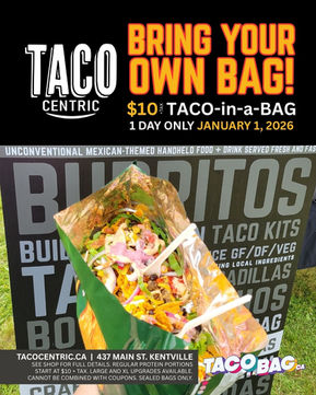 walking taco in a bag infront of the TACOcentric banners