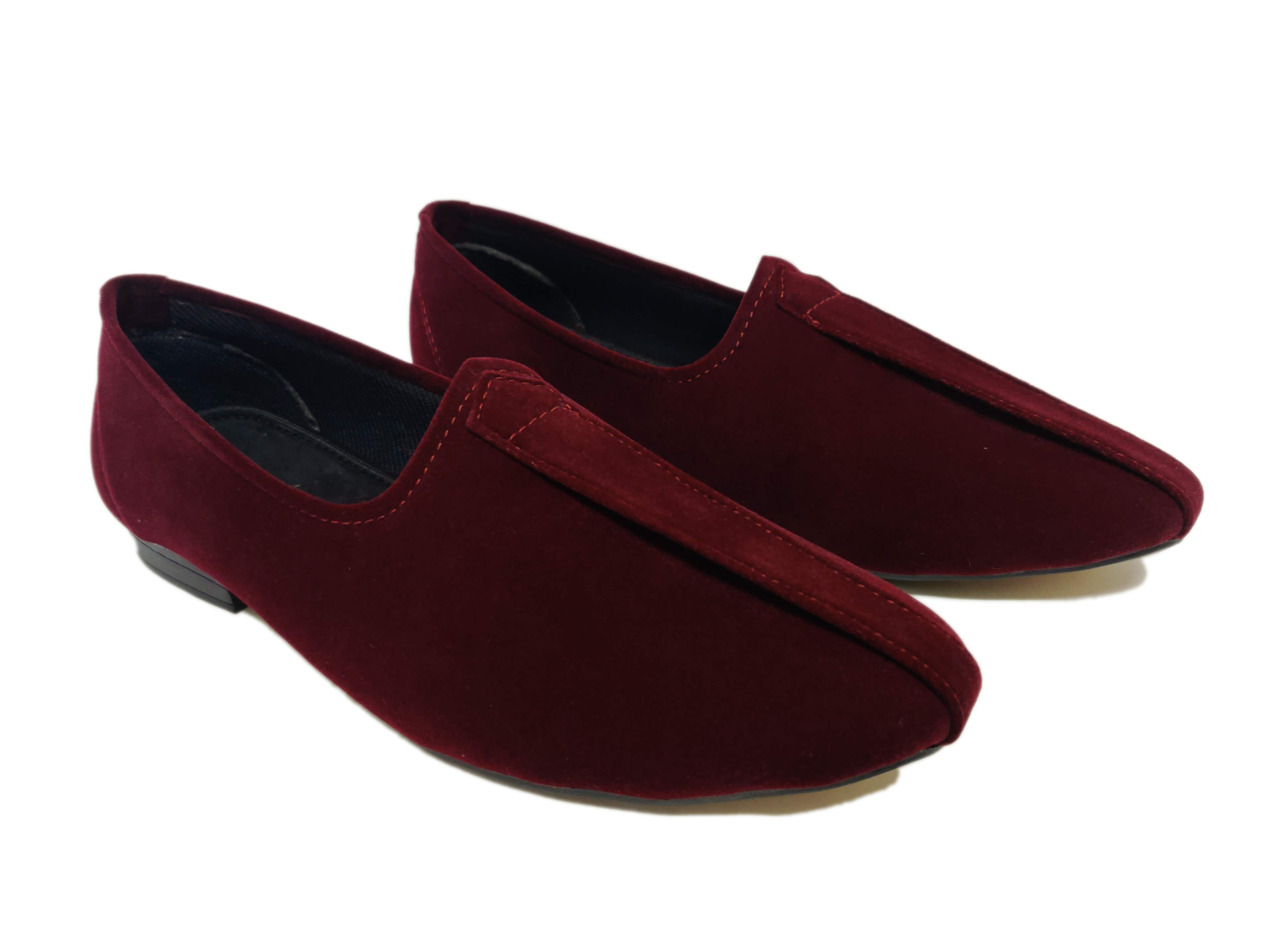 Cherry Red Velvet Ethnic Mojari For Men