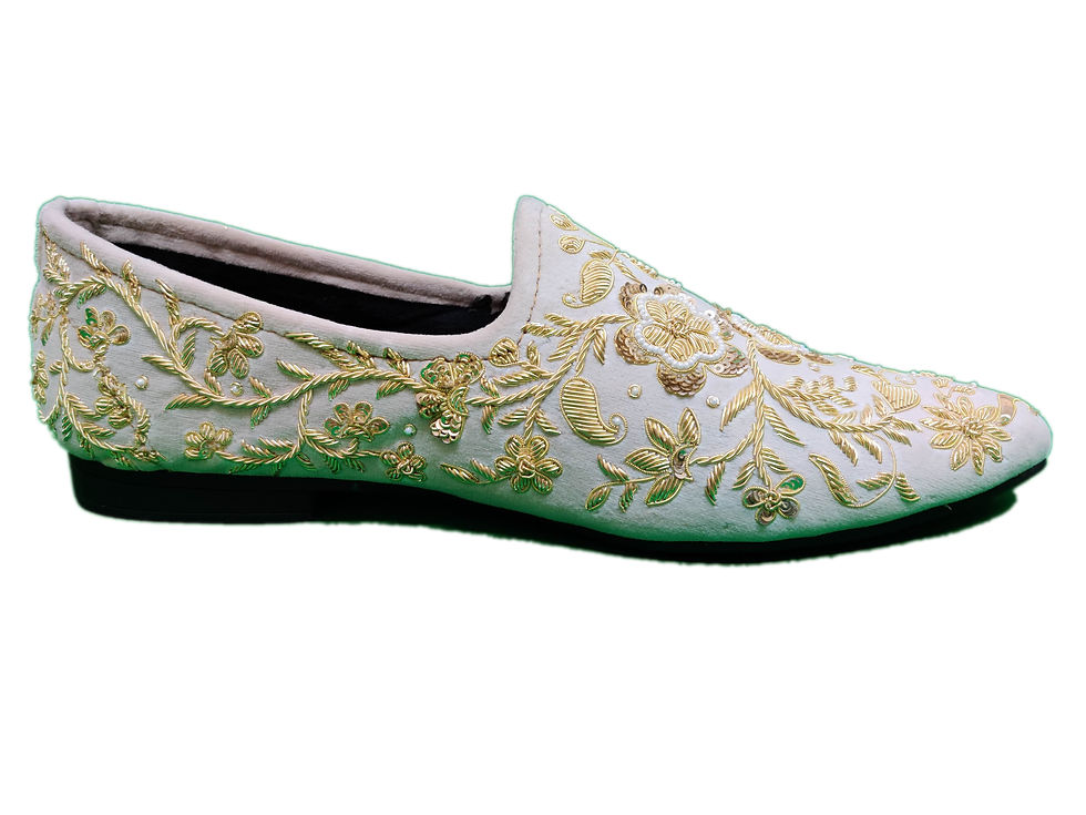 Thumbnail: Off White Wedding Royal Zardozi Slippers for Men