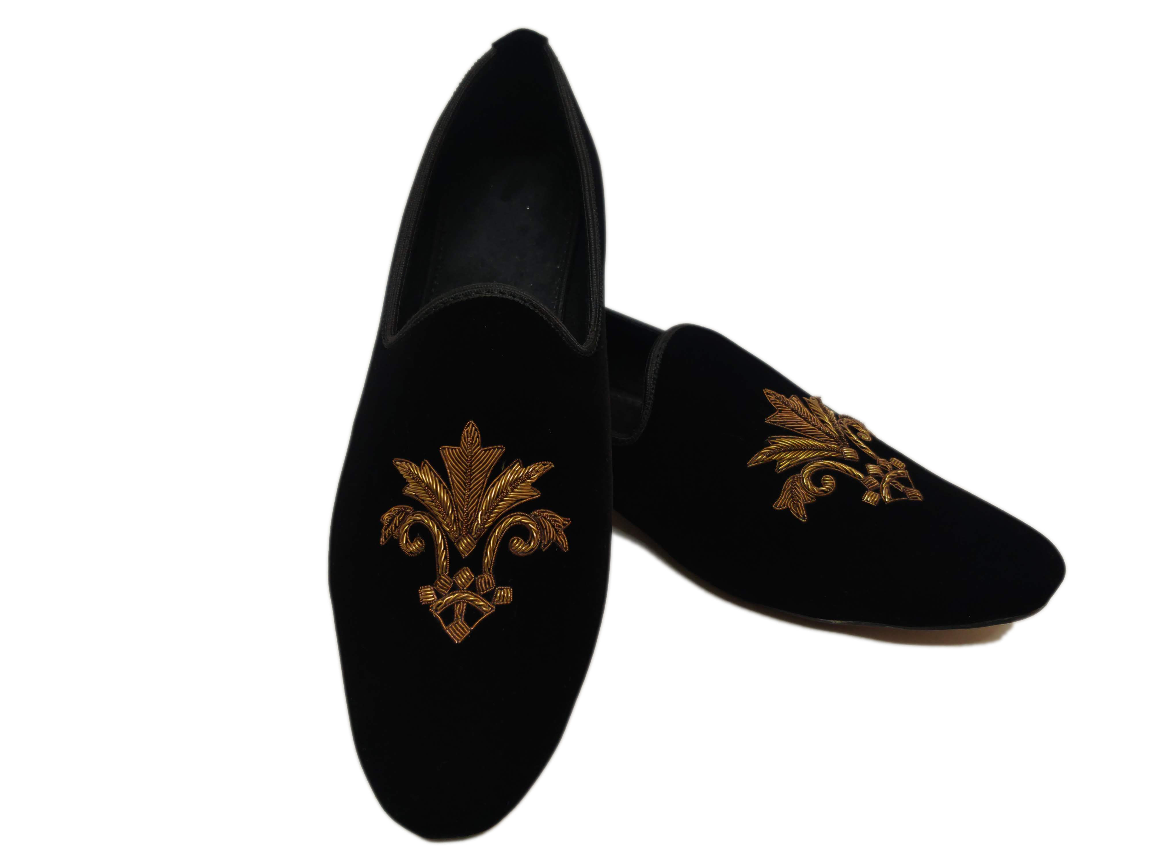 Black Velvet Zardozi Shoes For Men And Boys UK7-UK10 (6002)