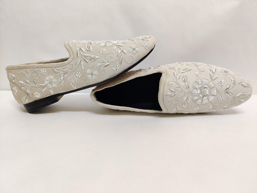 Thumbnail: Off White Wedding Royal Zardozi Slippers for Men
