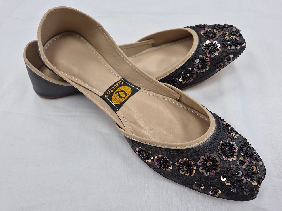 Thumbnail: Handcrafted black jutti flats with floral designs