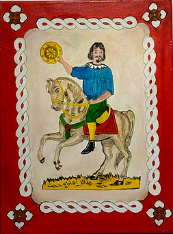 Cavallo di denari dipinto acrilico su tela misura cm 30x40 prezzo € 60 .HEIC