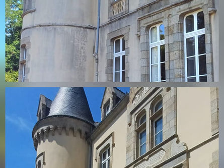 Nettoyage de la façade Sud du Château de Launay, où se situe la chambre d’hôtes Coin de paix, un lieu calme et authentique pour vos séjours.