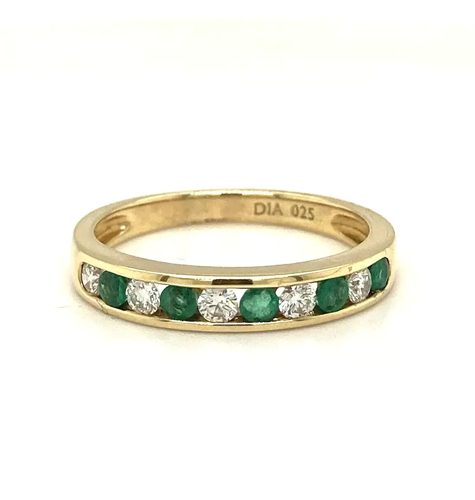 Emerald & Diamond Eternity Band 18ct Gold 3.g Size: O -UK Hallmark RRP £1295