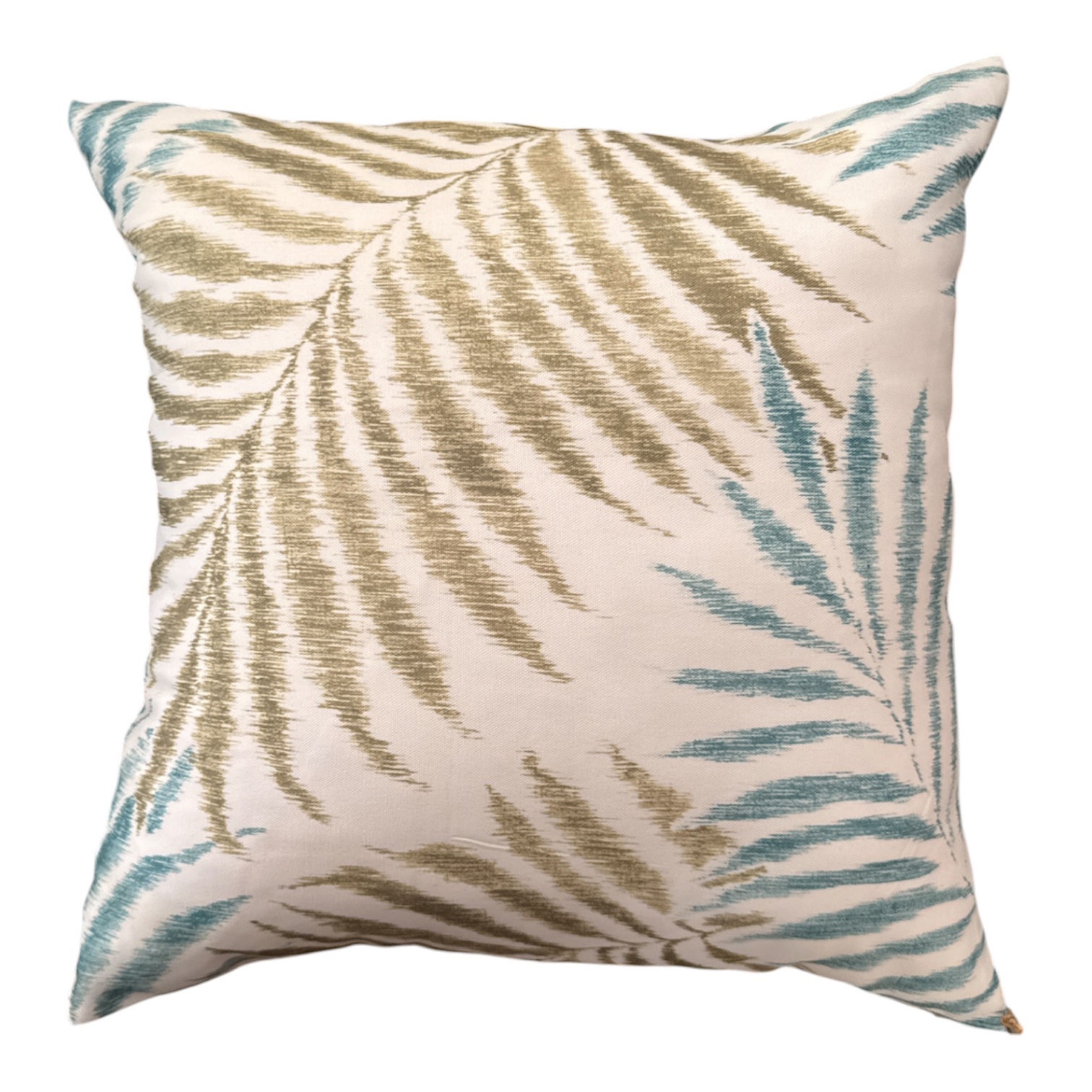 White with teal and olive leaves 