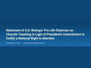 Statement of U.S. Bishops’ Pro Life Chairman on Church’s Teaching in Light of President's Commitment