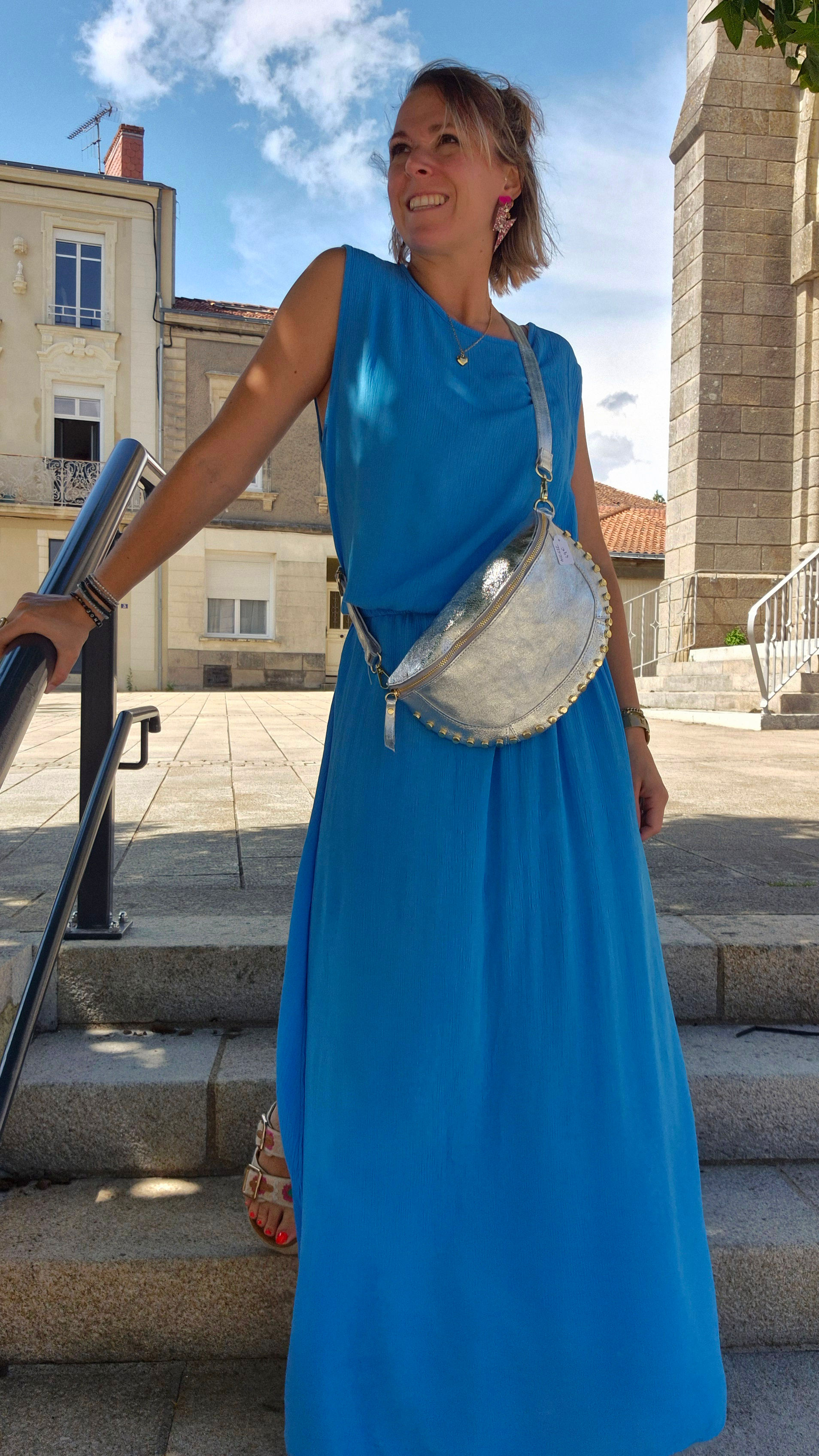 ensemble bleu femme top et jupe longue