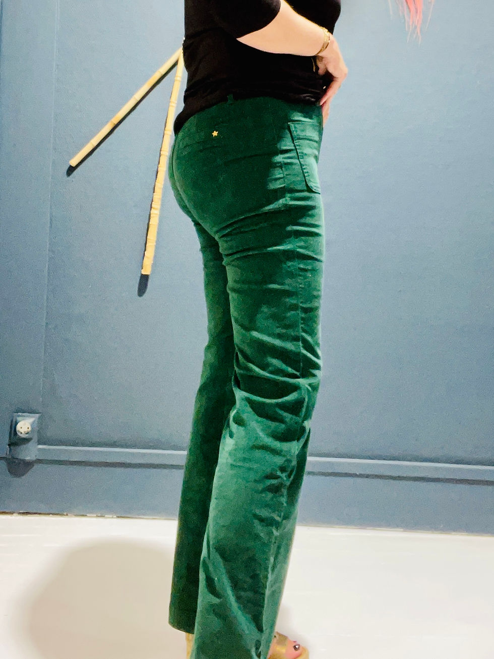 Jean Sonny velours vert anglais côté et dos SHEIN TEMU