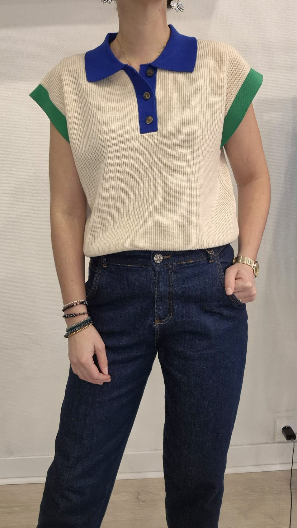 Miniature : Pull sans manches col polo vue de FACE