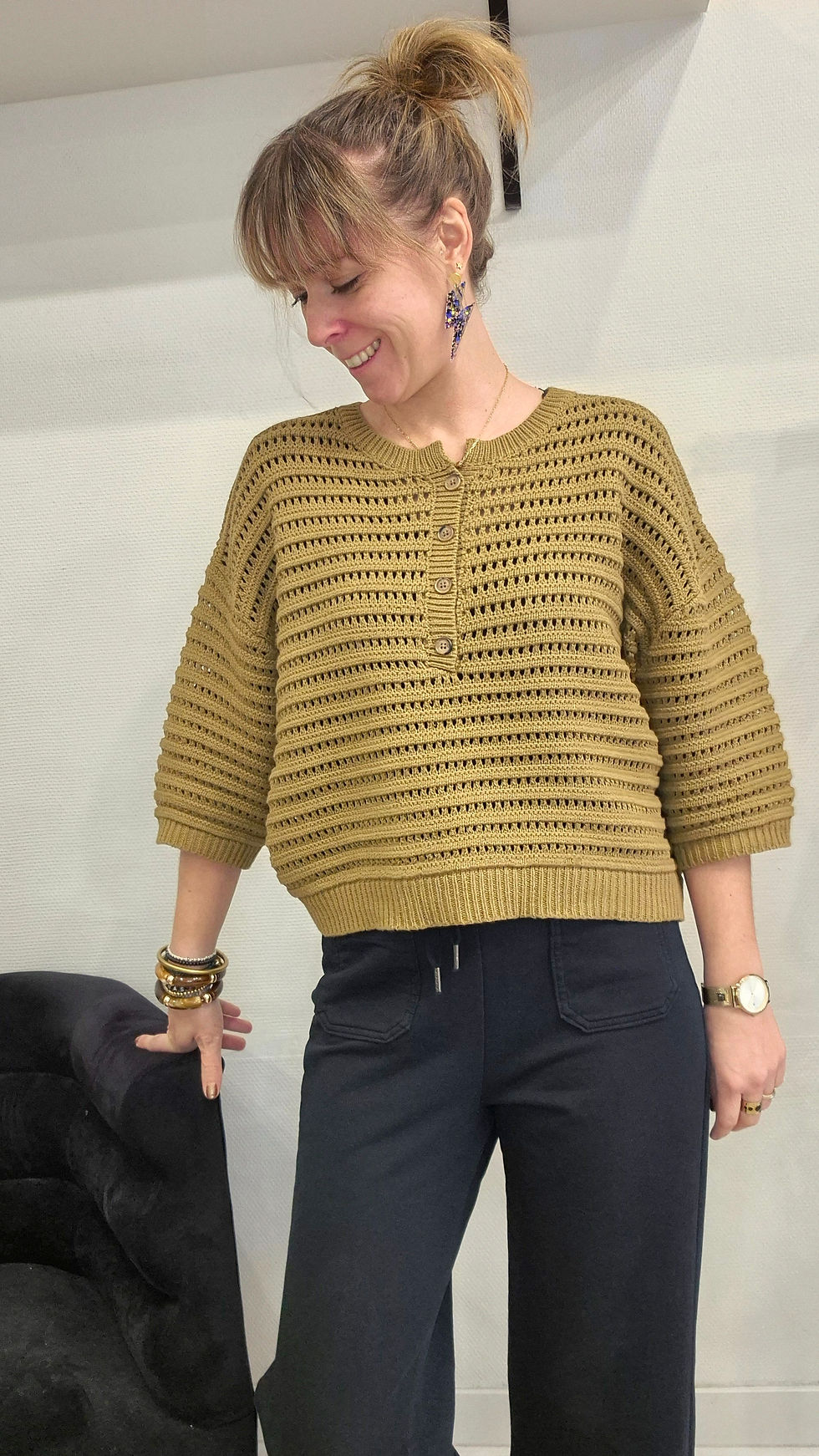 Pull Pearly Rue Mazarine grosses mailles kaki