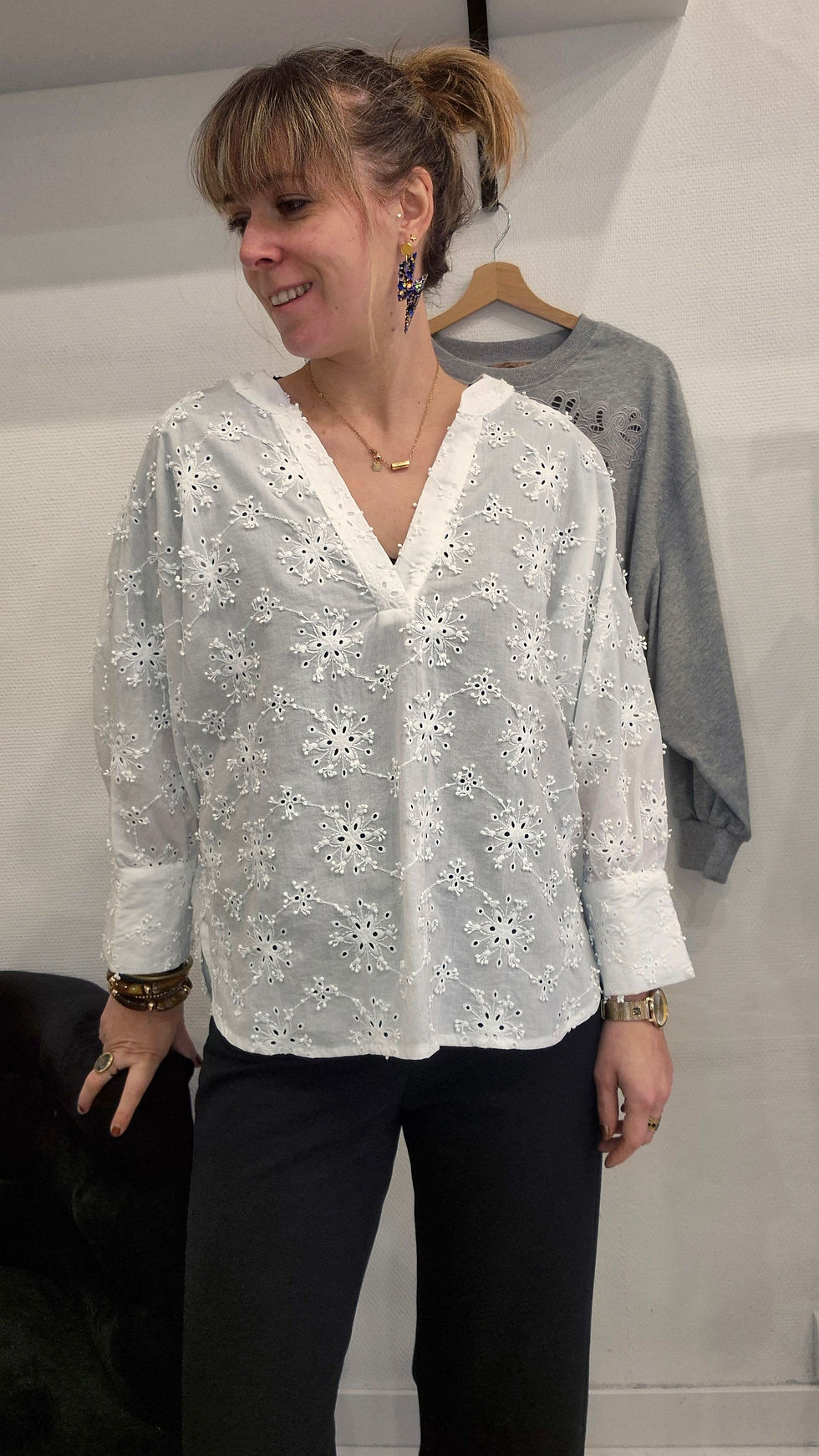 Blouse blanche col V SOLARO
