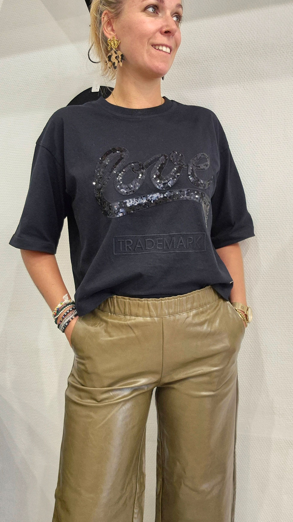 T-shirt noir LOVE en sequins noirs brillants pour femme SHEIN TEMU