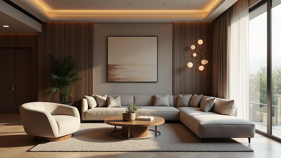 Eye-level view of a luxurious living room with elegant decor