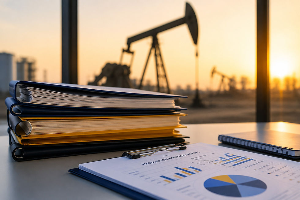 Financial Documents with Oil Pump Jack
