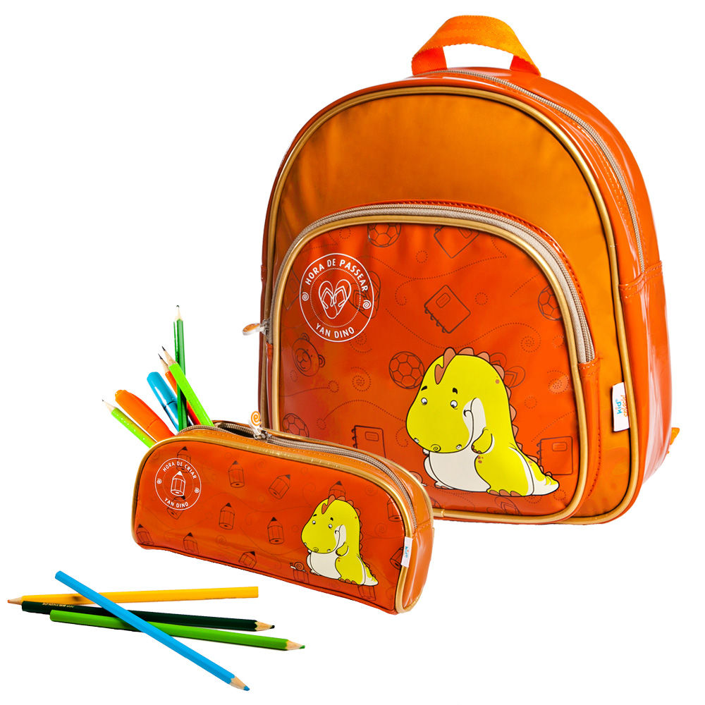Mochila Escolar Infantil + Estojo Yan Dino