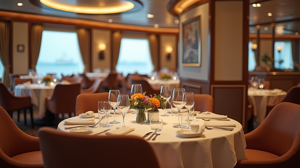 Close-up view of a luxury cruise ship’s elegant dining area