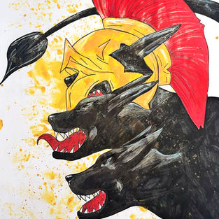 'Cerberus' by Ilayda C (Level 7 to 8), an artwork entered in the 2025 'Mythical Monsters' themed Golden Fleece Competition, run by the Hellenic Museum Argonauts Club