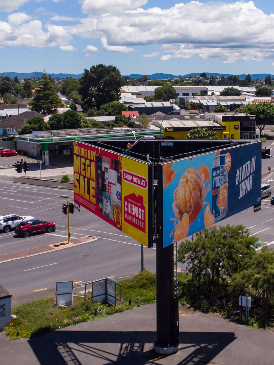 High-intensity digital billboard signage located on a busy Hamilton arterial route.