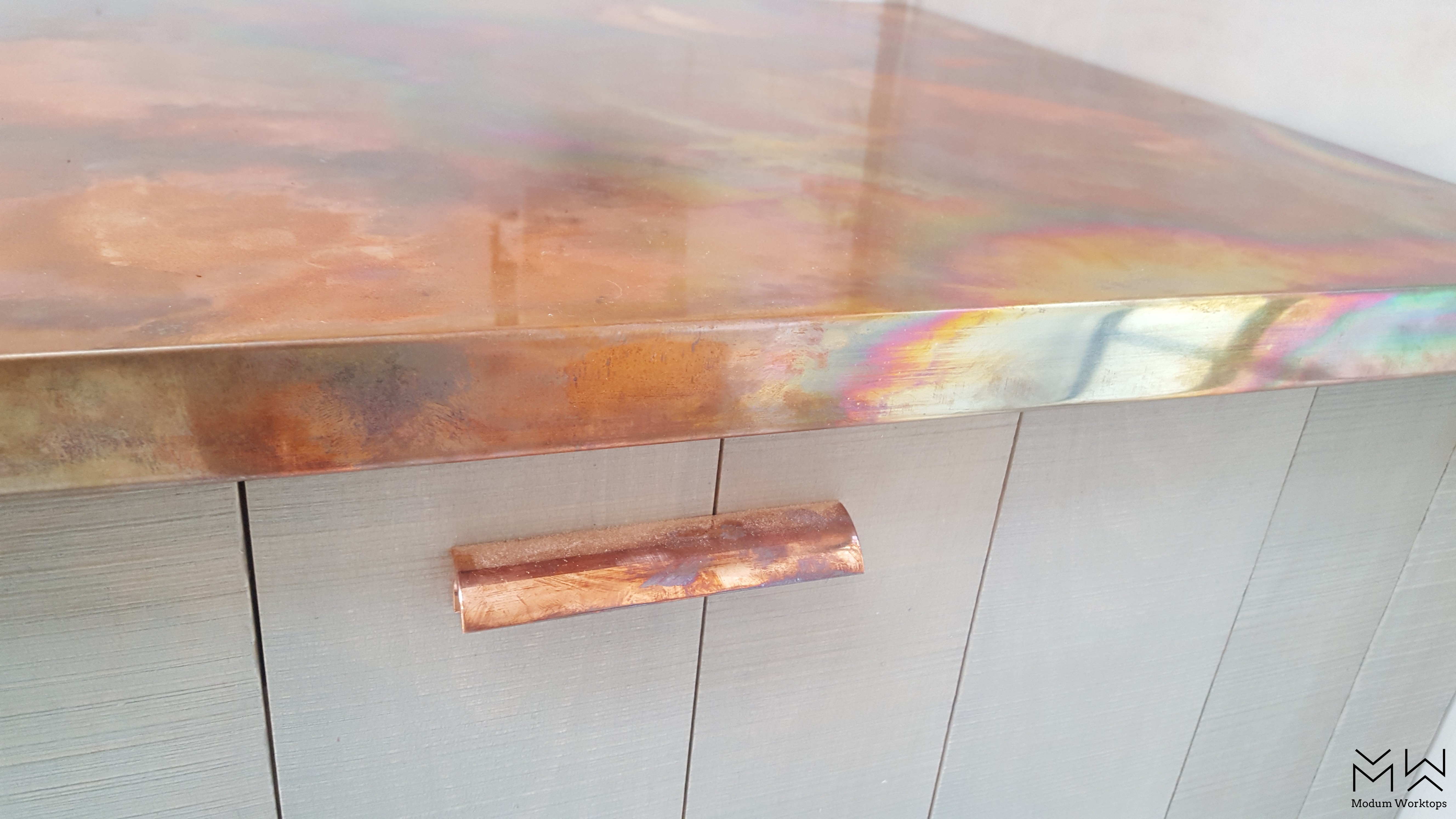 Aged/burned copper worktops
