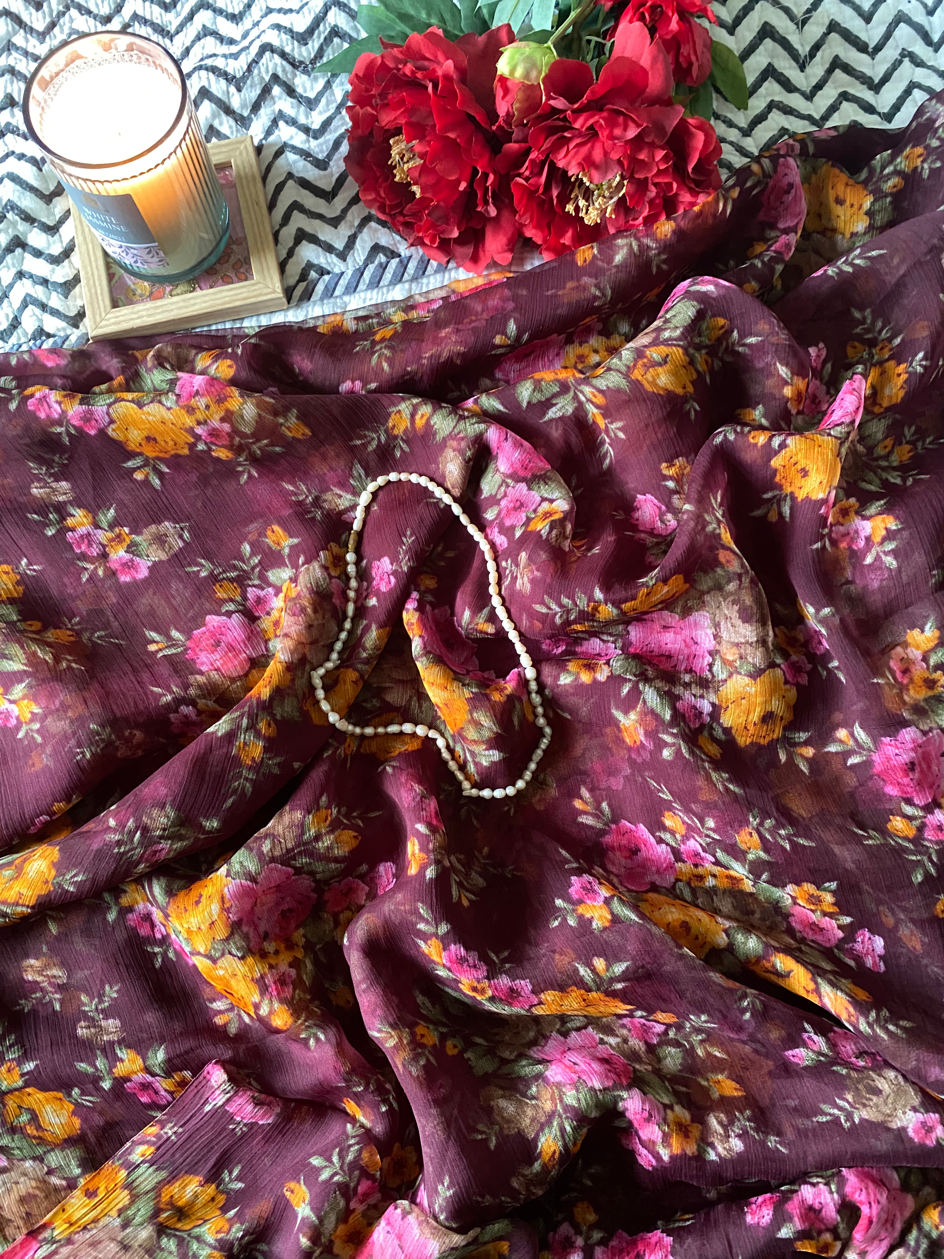 Wine floral saree